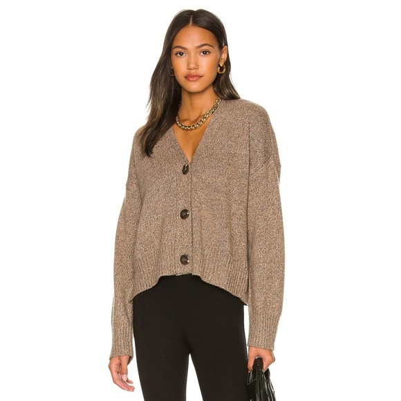 Monrow Marled Oversized Cardigan Wool Cashmere Sweater in Sesame Size S